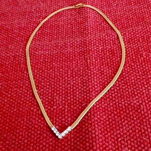 Crystal Chevron Necklace - Goldtone Herringbone Chain